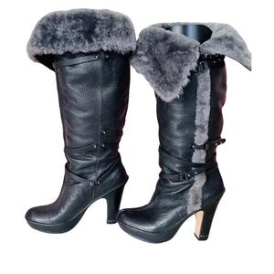 BCBG by Max Azria Molly Black Leather Boots with Shearling Lining